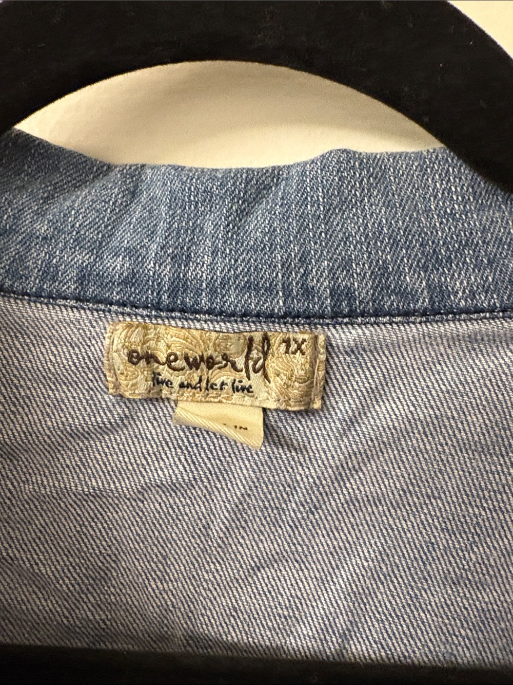 ONE WORLD Light Blue Denim Jacket Collar Detail short sleeve - Picture 2 of 5